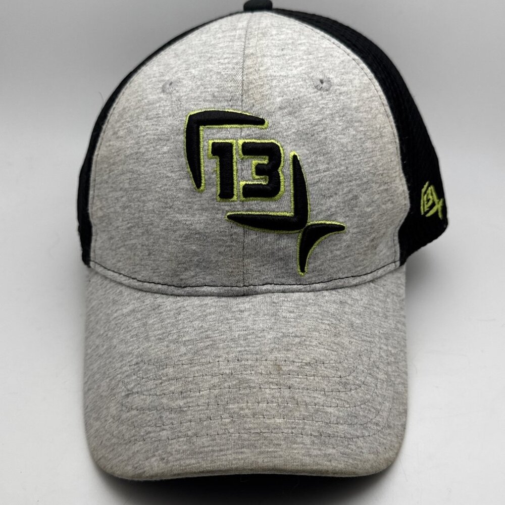 13 Fishing Hat Cap Black And Gray Fitted Size Medium  Mesh GR46